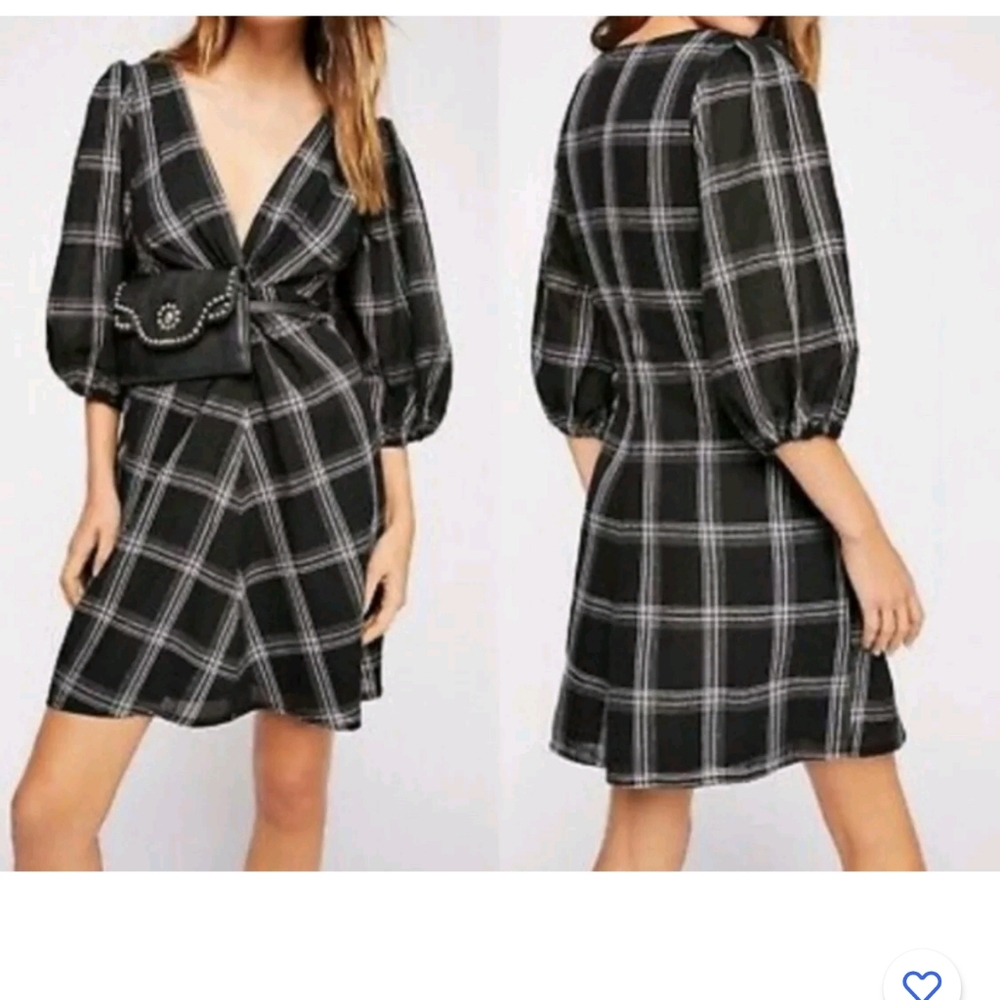 Free People Plaid Dress Black/White